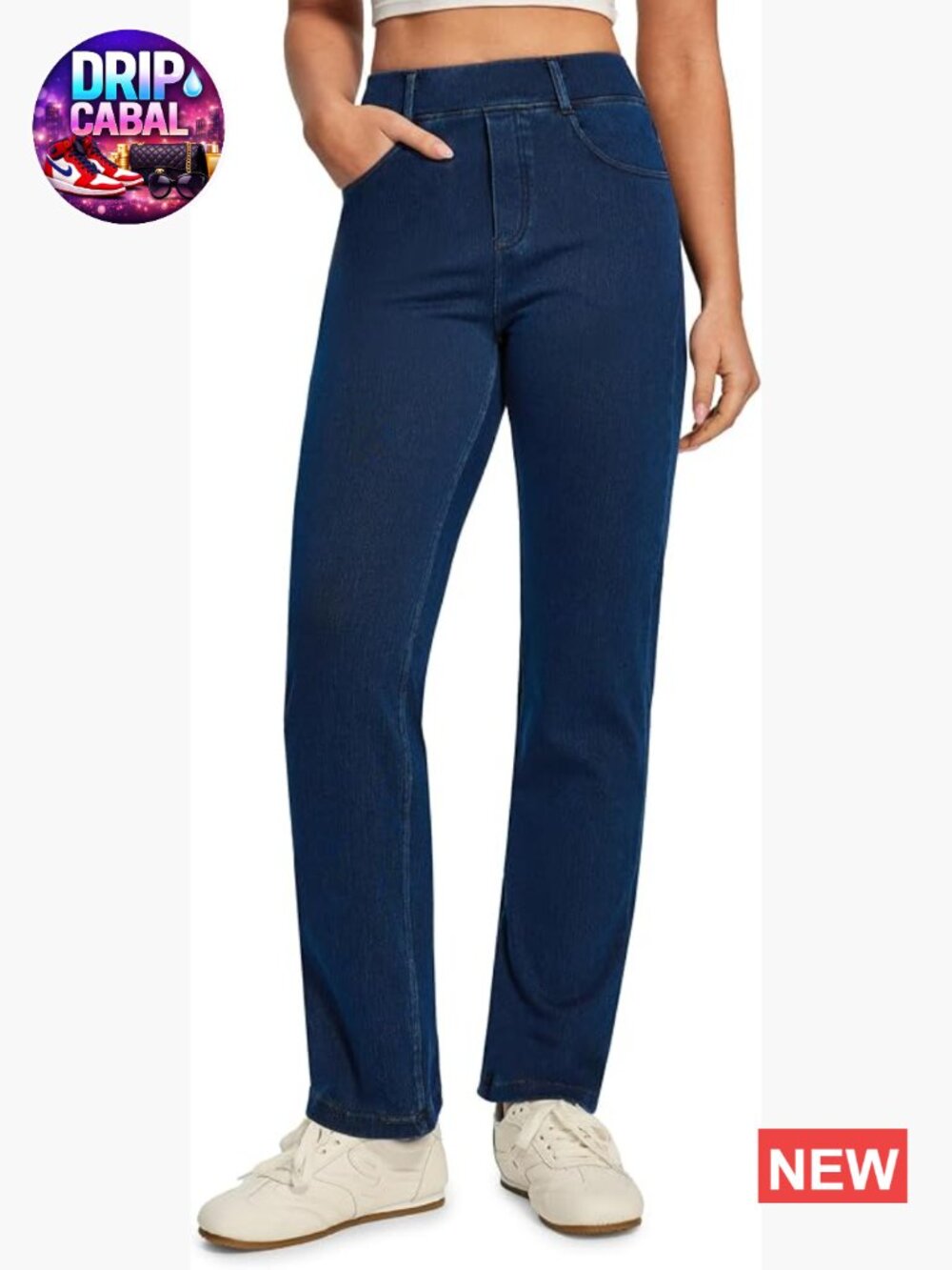Ultra Stretchy Straight Leg Pull On Jeans with 5 Pockets